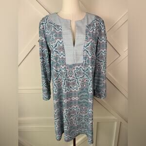 Cabana Life Beachy Geometric Print Long Sleeve Tunic Dress Cover Up UPF 50 Sz XL